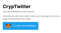 A white background written "CrypTwitter" in black and a blue button with a fox icon and it's written "Connect with MetaMask"