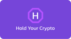 A purple background with a white "H" as the logo and it's written "Hold Your Crypto" in white under the logo