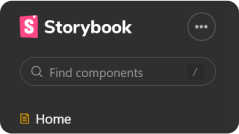 The Storybook logo with a search input under it written "Find components"