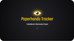 A dark background with a yellow glowing eye written "Paperhands Tracker" under it