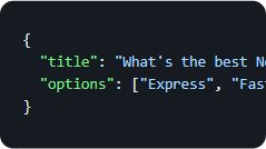 A dark blue background with a JSON with the properties "title" and "options".