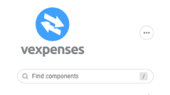 The VExpenses logo with a search input under it written "Find components"